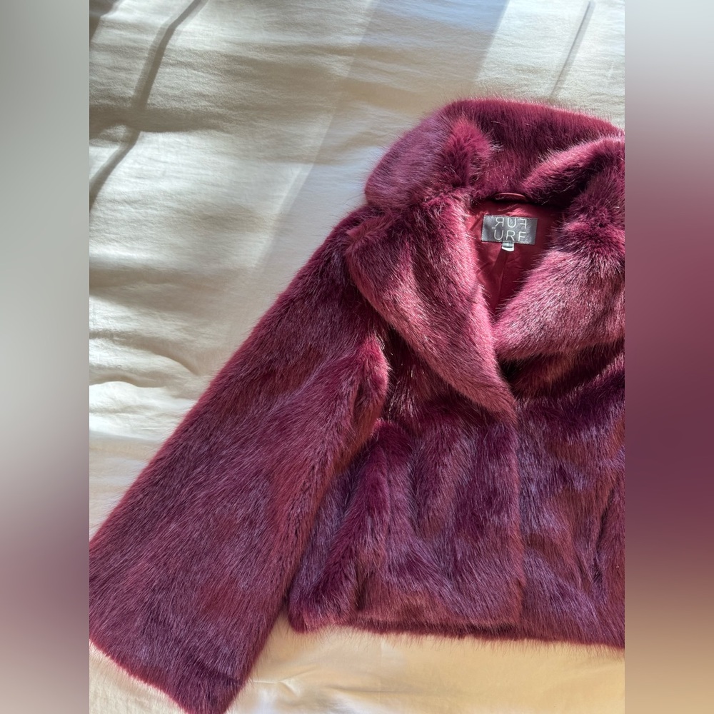 Unreal Fur Madam Butterfly Faux Fur Jacket in Maroon Small